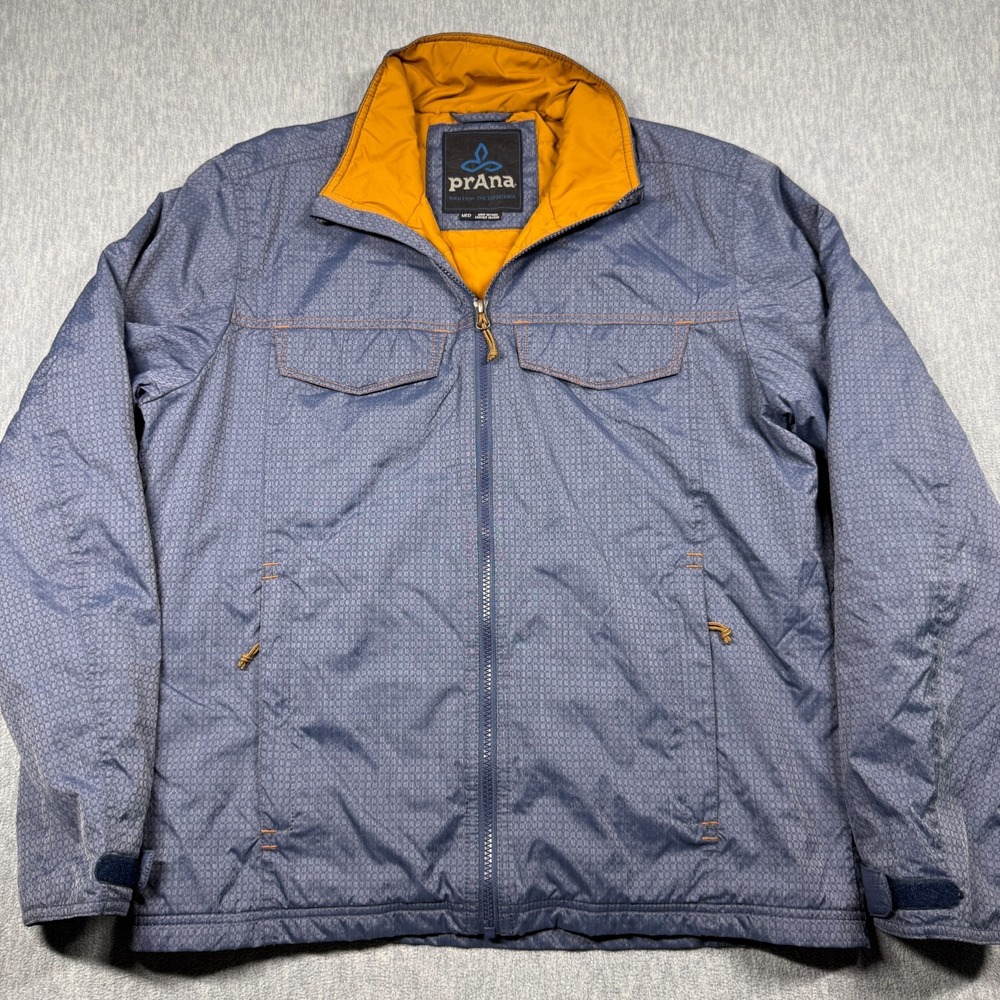 prAna Mens M Blue Quilted Lined Full Zip Lightweight Windbreaker Hiking Jacket
